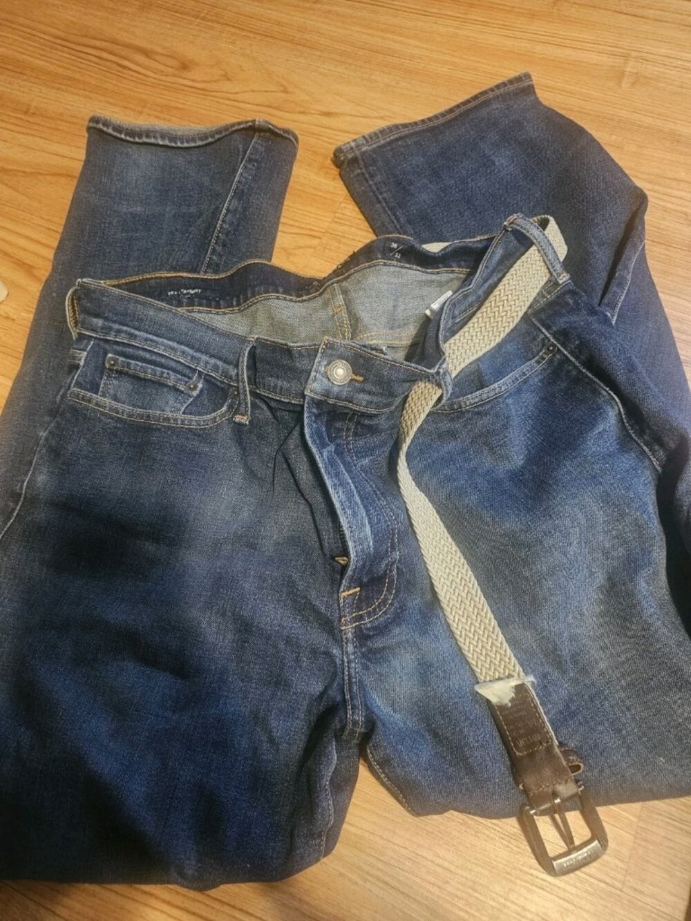 Vintage Lucky Brand 363 Straight Jeans With Belt Mens Size 36 x 32 Blue